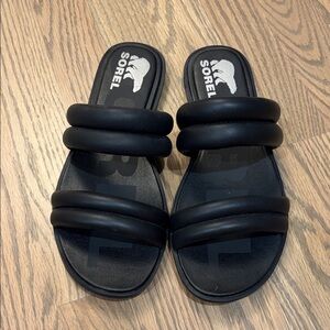 Sorel Women's Ella II Puff Slide Black Padded Double-Strap Slide Sandals
